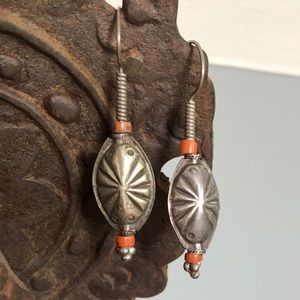 Antique Silver & Coral Tribal Earrings